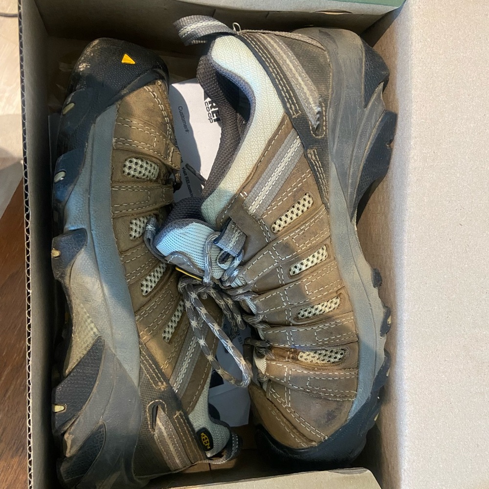 Keen Flint Low Steel Toe Brown 1008823M Drizzle/Surf Spray USA Women's Size 7.5